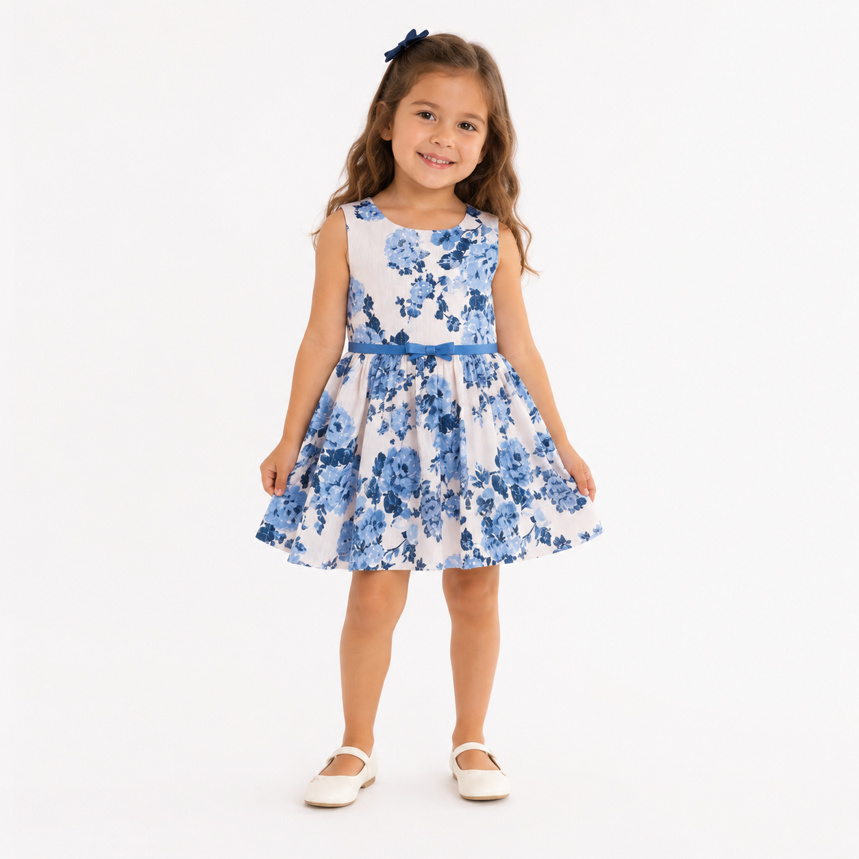 Lilt Dress Little Girls Blue & Pink Floral Print Lace Sleeveless Sun Dress
