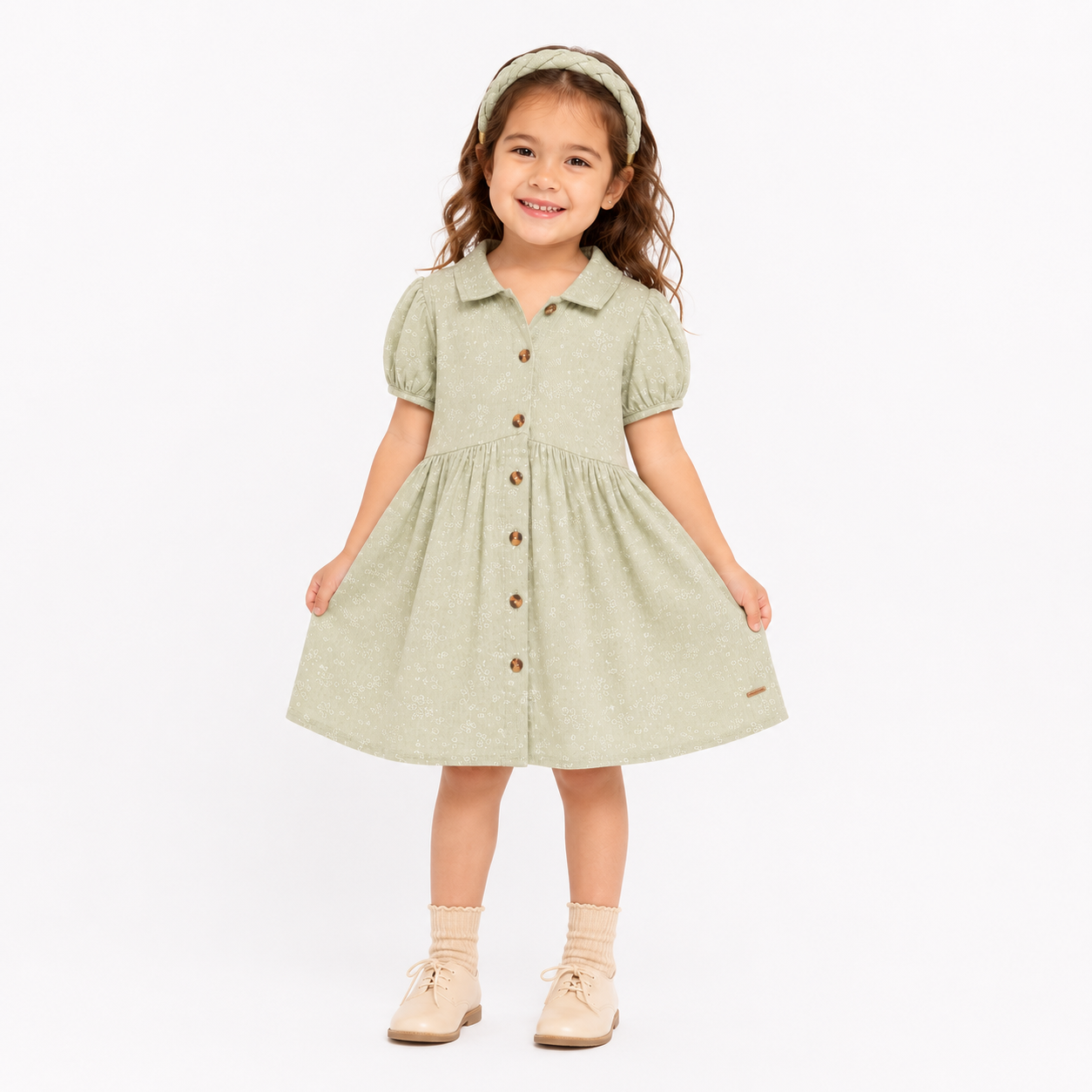 Tahari green dress with puffy sleeves