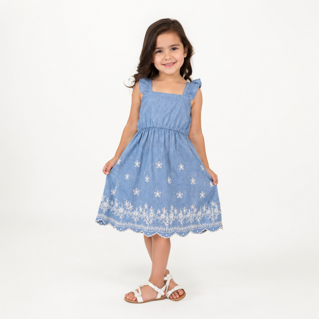 Heart and Arrow Girls Embroidered Heart Tiered Dress