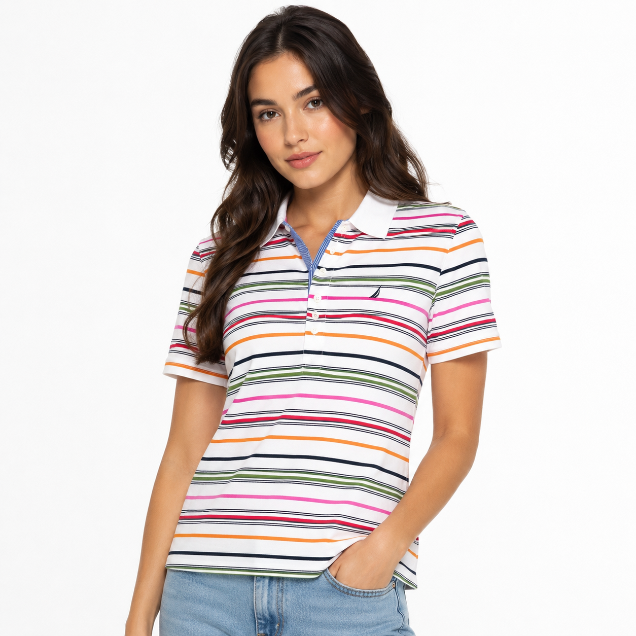 Nautica Women's Short Sleeve Button Placket Polo