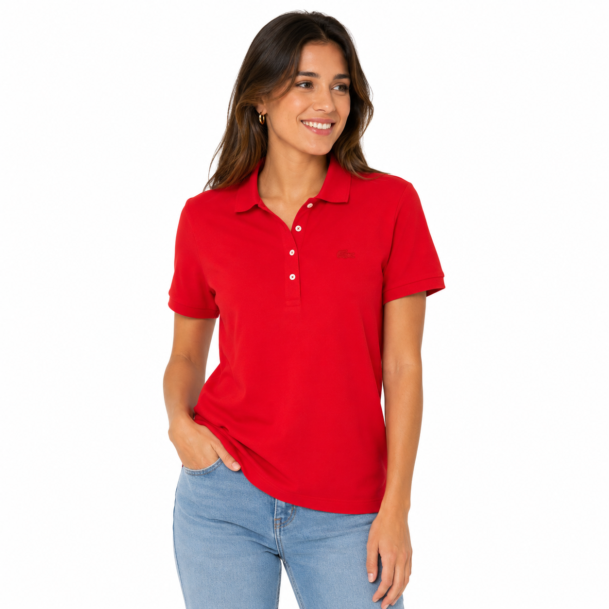 Lacoste Women's Stretch Cotton Piqué Polo Red Shirt