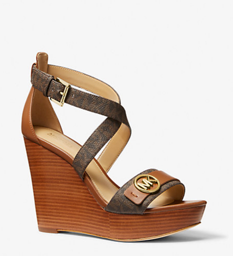 Michael Kors Carmen Logo and Faux Leather Wedge Sandal