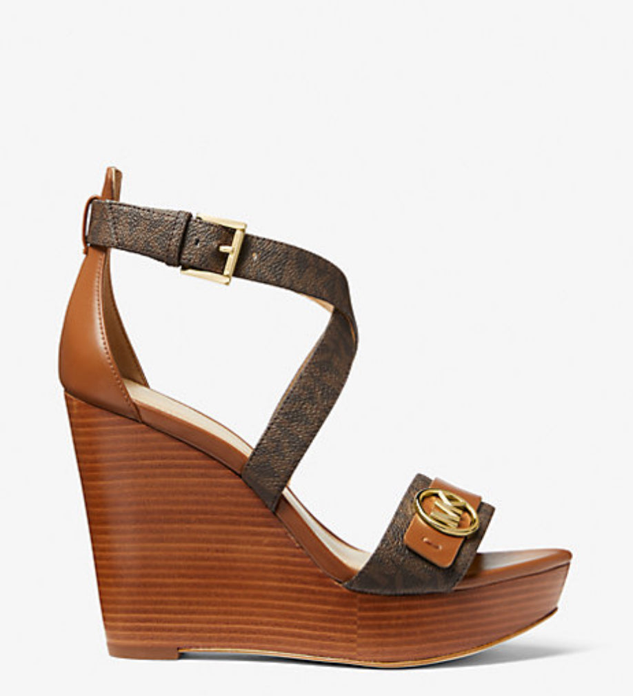Michael Kors Carmen Logo and Faux Leather Wedge Sandal