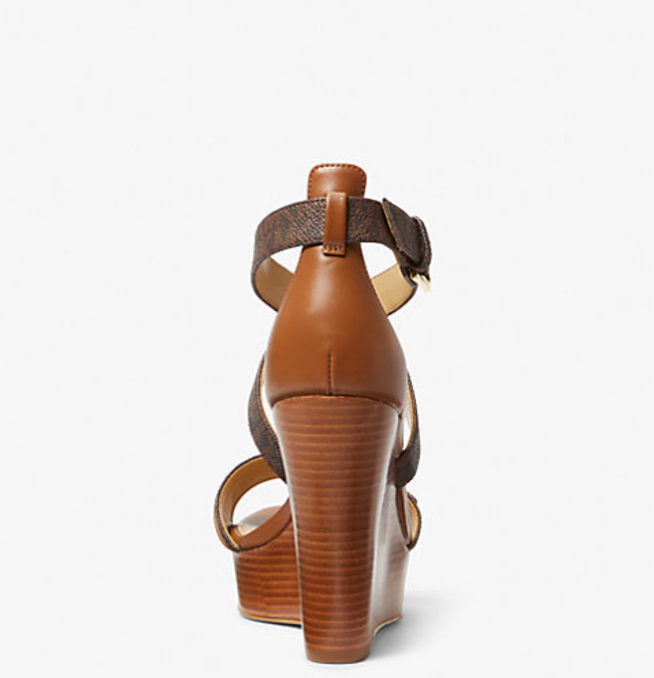 Michael Kors Carmen Logo and Faux Leather Wedge Sandal