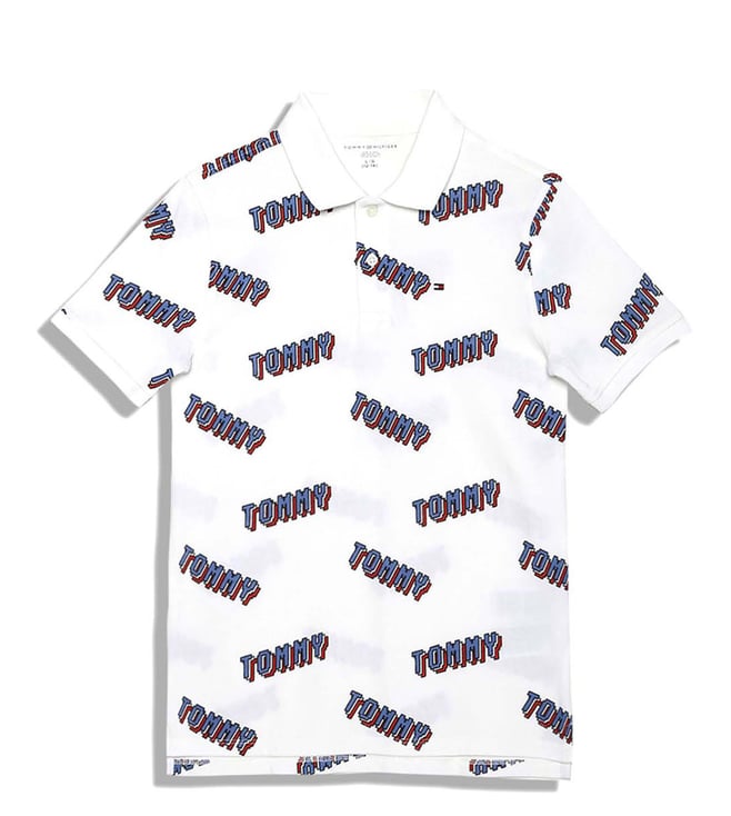 Tommy Hilfiger Kids White Printed Regular Fit Polo T-Shirt