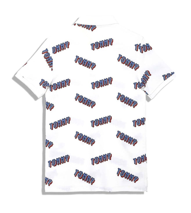 Tommy Hilfiger Kids White Printed Regular Fit Polo T-Shirt