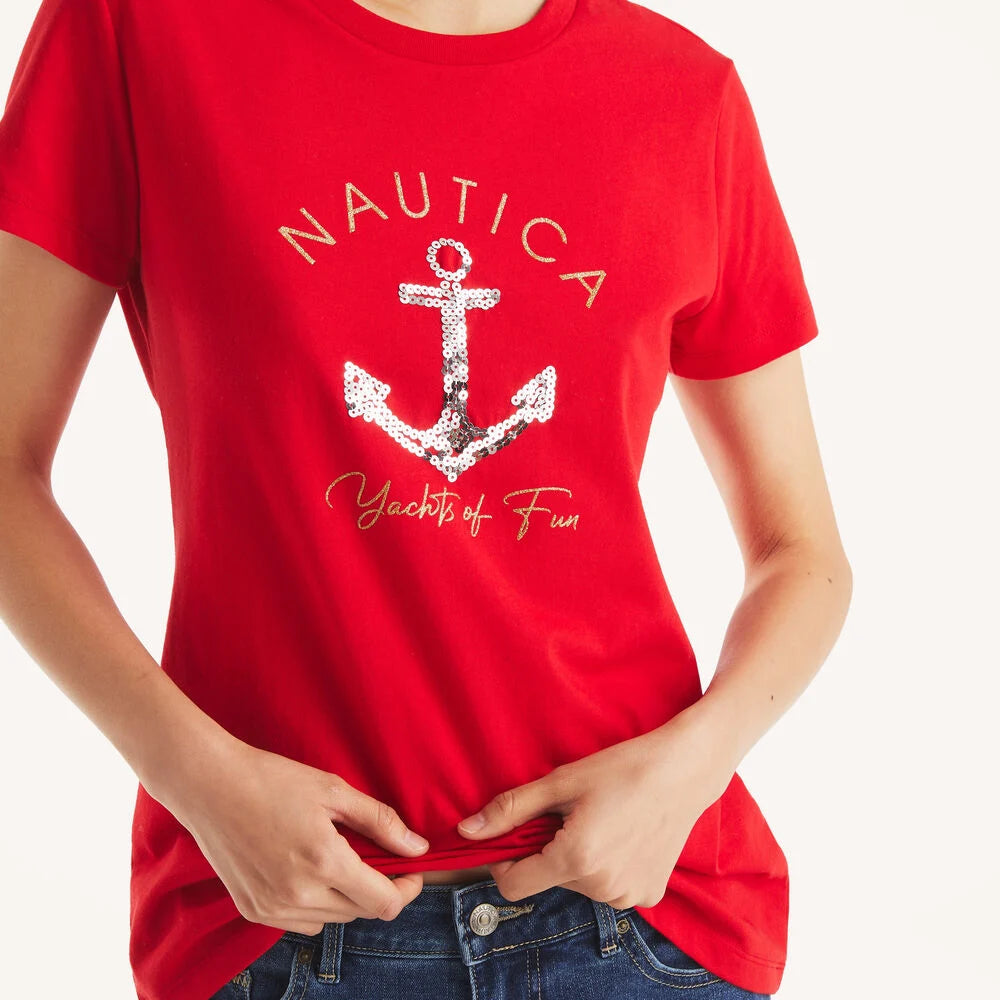 Nautica Glitter Anchor Yachts of Fun Graphic T-Shirt