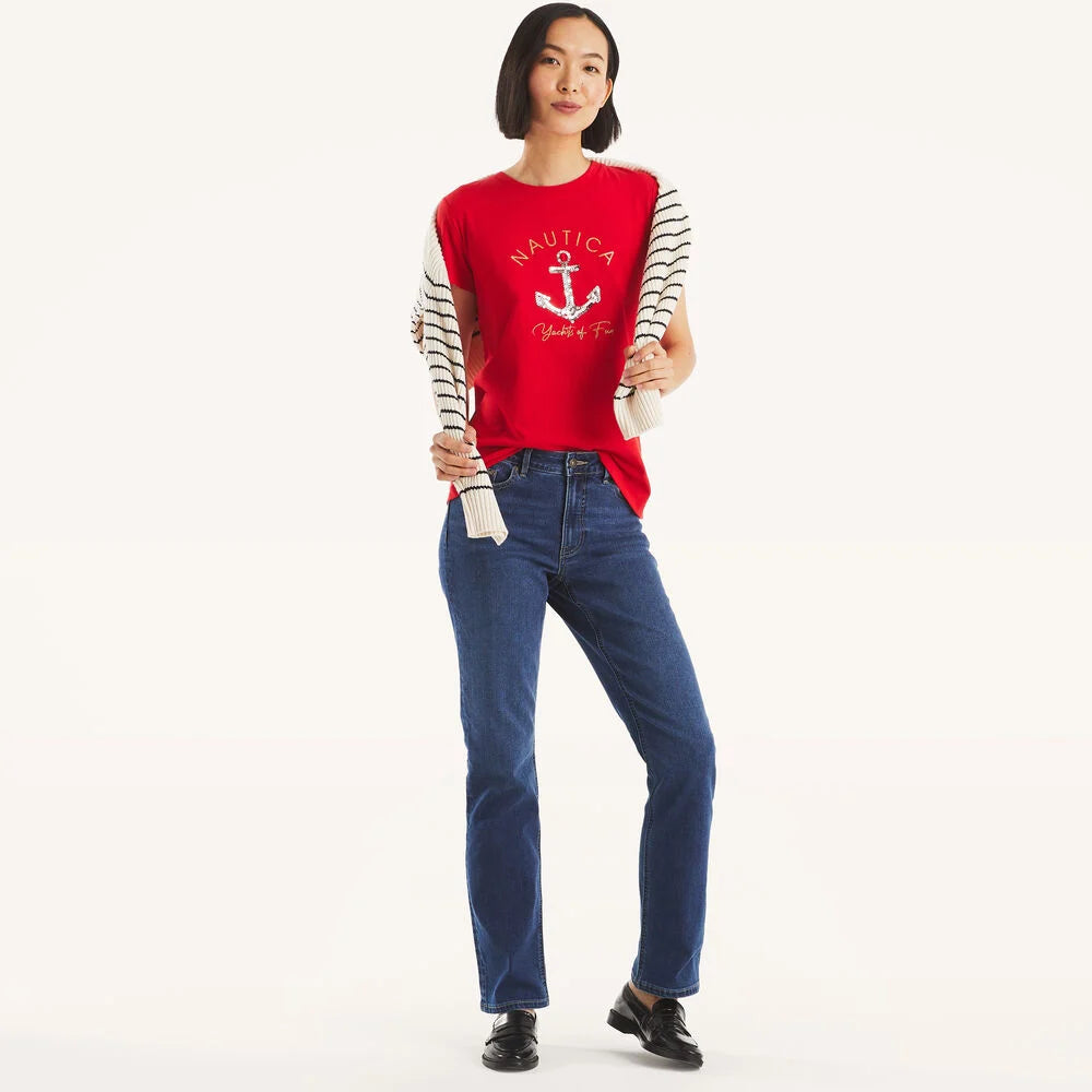 Nautica Glitter Anchor Yachts of Fun Graphic T-Shirt