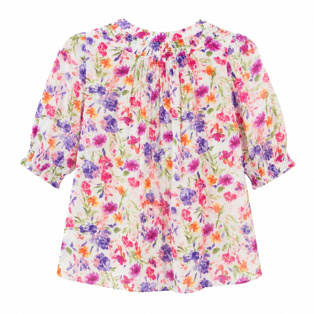 C By One Floral short-sleeved blouse with buttons and gathered collar