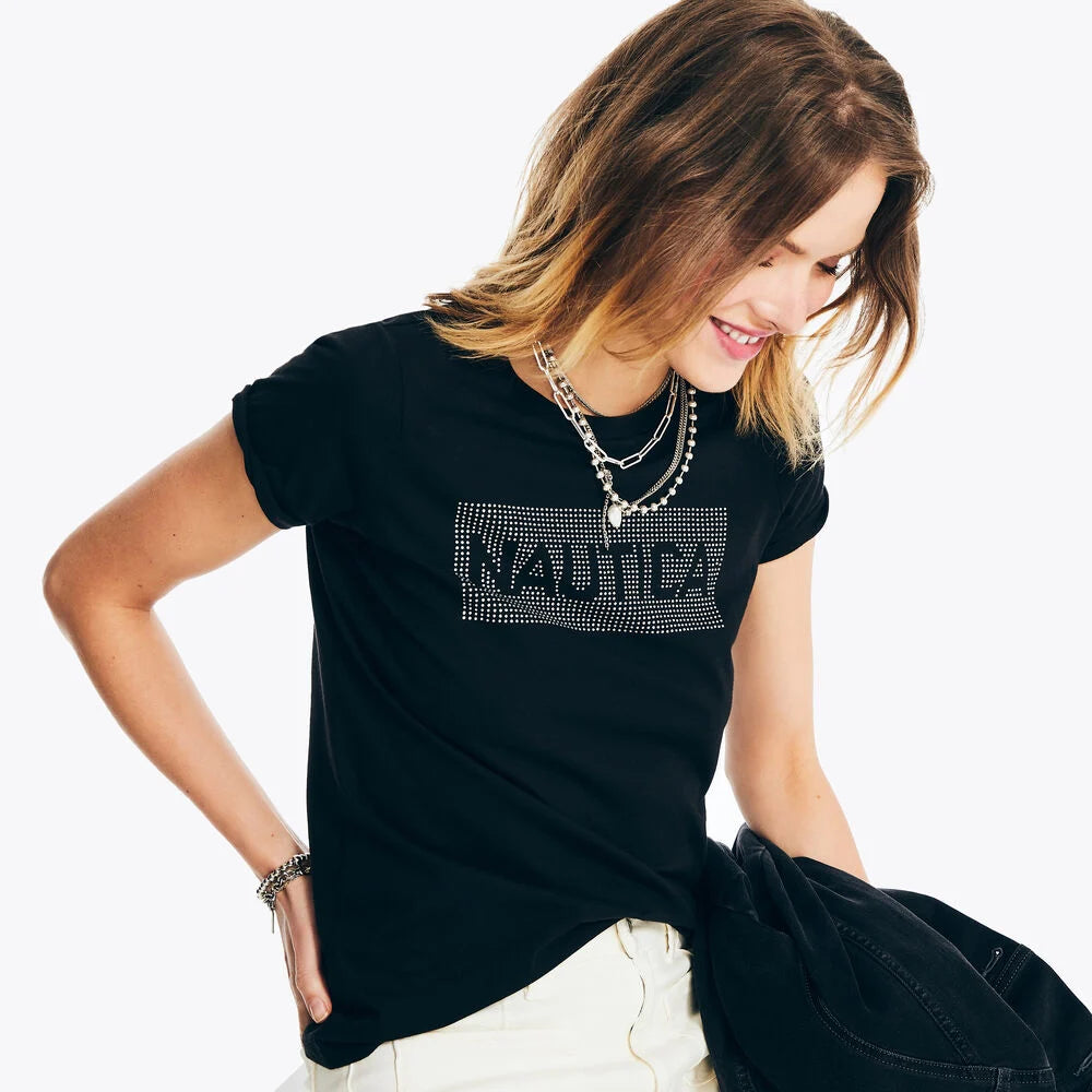 Nautica Rhinestone Logo Graphic T-Shirt