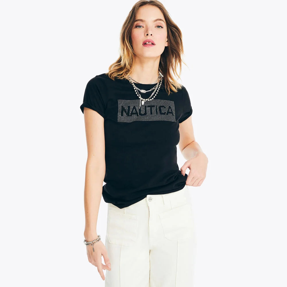 Nautica Rhinestone Logo Graphic T-Shirt