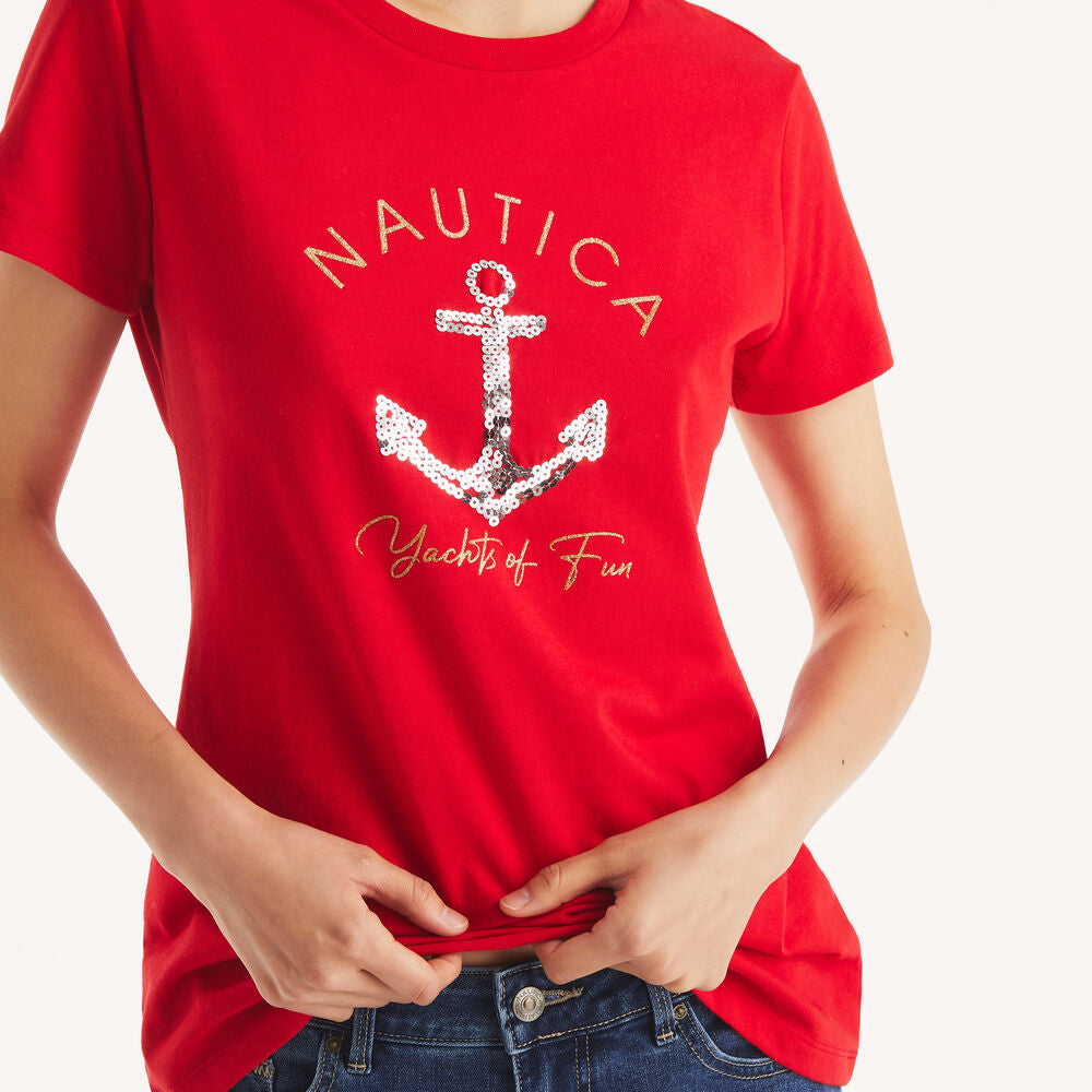 Nautica Glitter Anchor Yachts of Fun Graphic T-Shirt