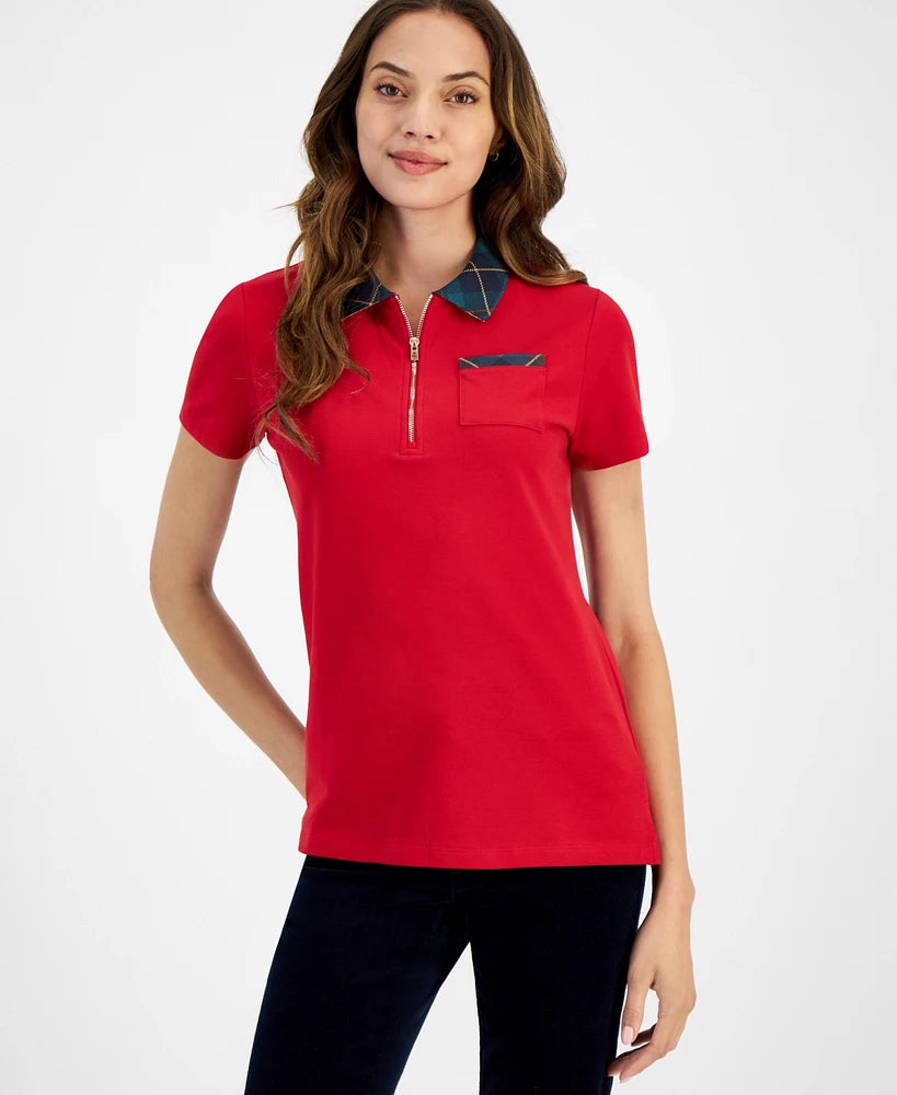 Tommy Hilfiger Women's Plaid-Collar Polo Shir