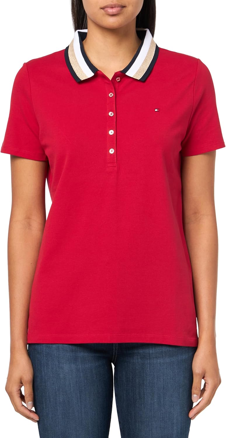 Tommy Hilfiger Tommy Hilfiger Women's Short Sleeve Lurex Tipped Cotton Pique Sportswear Top