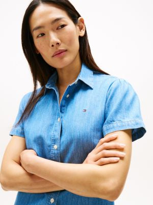 Tommy Hilfiger-Chambray Puff-Sleeve Shirt