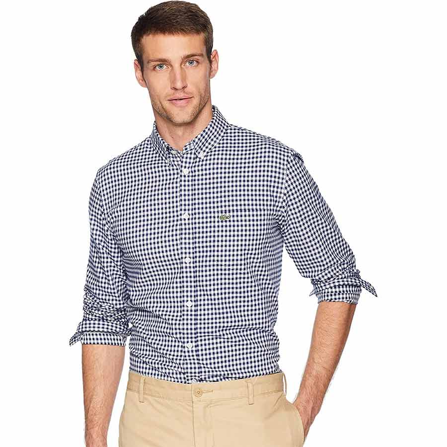 Lacoste Men's Short Sleeve Button Down Oxford Solid Shirt Regular Fit