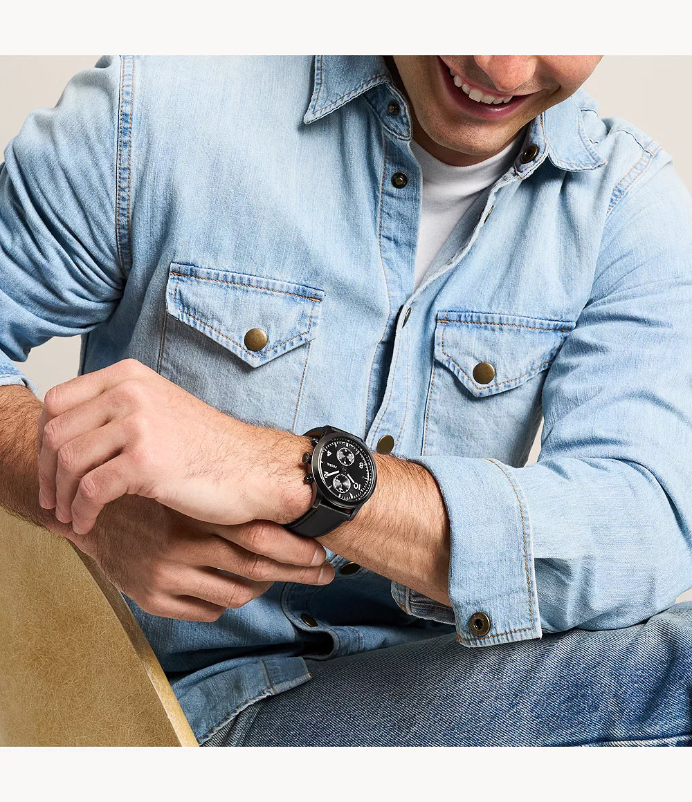 Fossil Bennett Multifunction Black Leather Watch