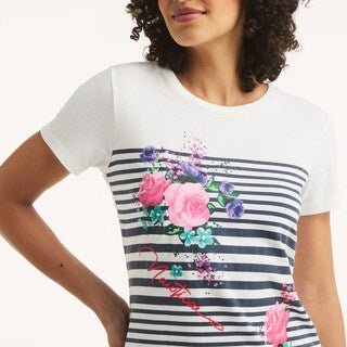 Náutica -striped flowers graphic t-shirt