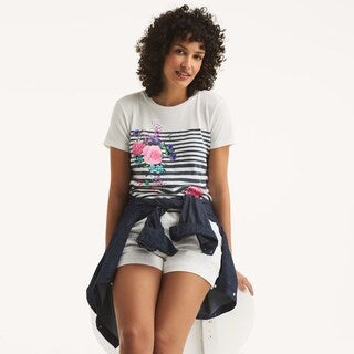 Náutica -striped flowers graphic t-shirt
