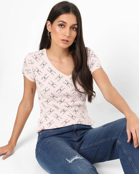 Tommy Hilfiger Typographic Print V-neck T-shirt