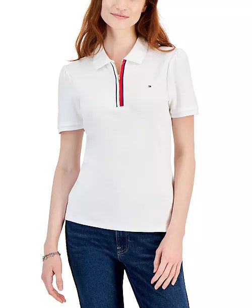 Tommy Hilfiger Women's Cotton Zip-Front Short-Sleeve Polo Shirt
