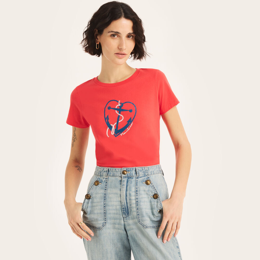 Nautica Glitter Heart Anchor Graphic T-Shirt
