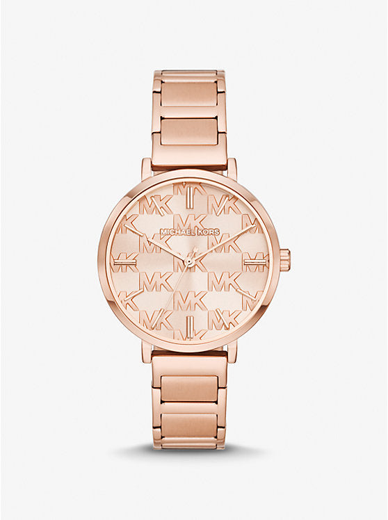 Michael Kors Addyson Rose Gold-Tone Stainless Logo Watch