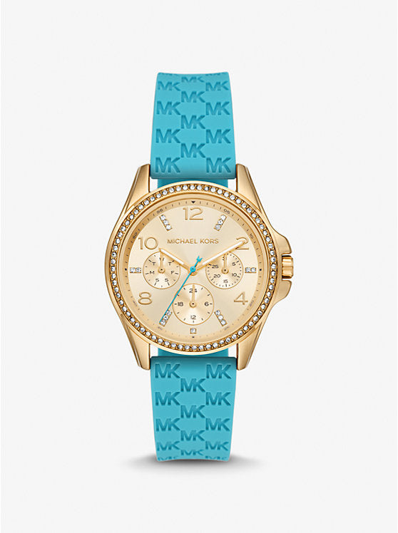 Michael Kors Mini Pilot Pavé Gold-Tone and Logo Silicone Watch