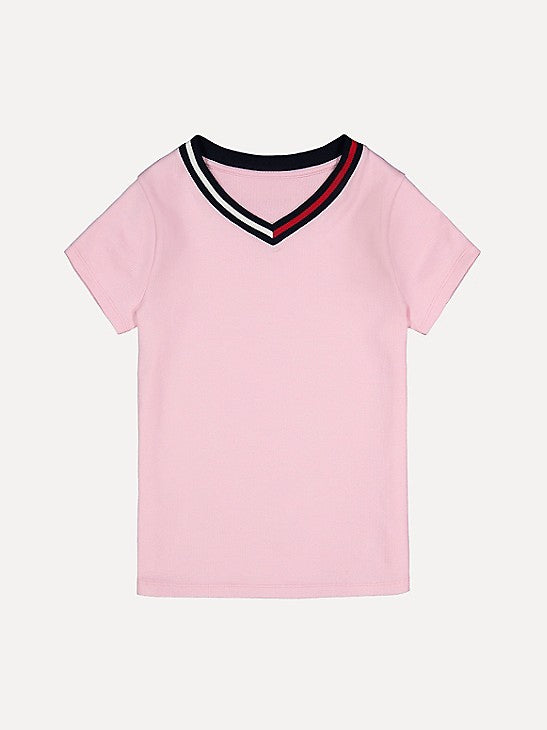 Tommy Hilfiger Girls' Solid V-Neck Short-Sleeve T-Shirt