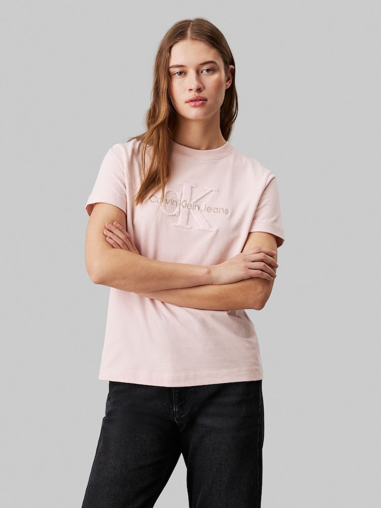 Calvin Klein Pink Regular Fit Cotton Chenille Monologo T-Shirt