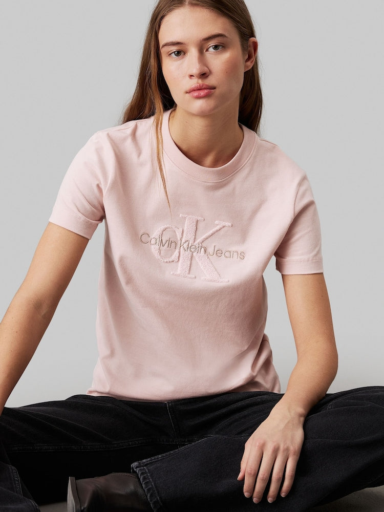 Calvin Klein Pink Regular Fit Cotton Chenille Monologo T-Shirt