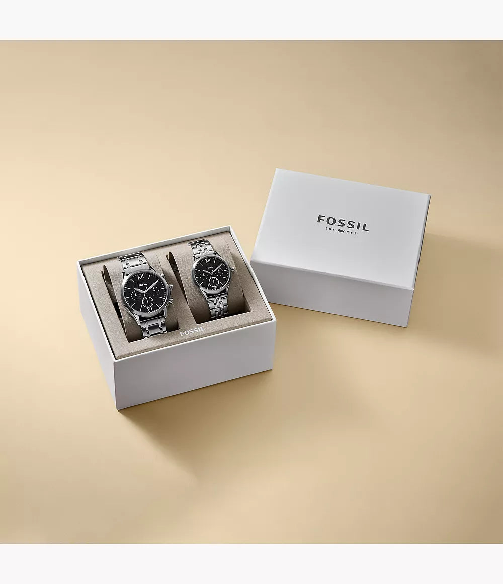 Fossil His and Her Fenmore Multifunction Stainless Steel Watch Gift Set