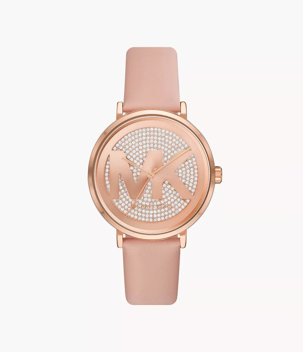 Michael Kors Three-Hand Blush Leather Watch