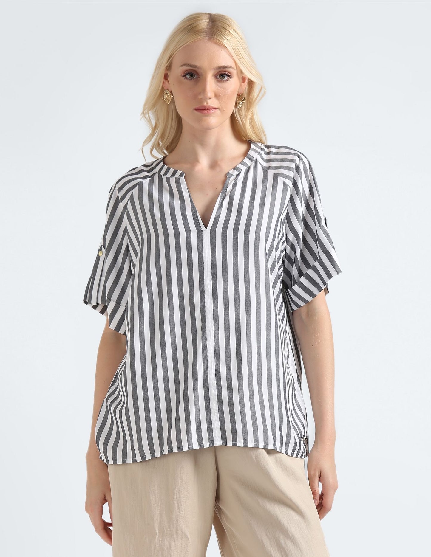 Tommy Hilfiger Gold Button Vertical Stripe Shirt