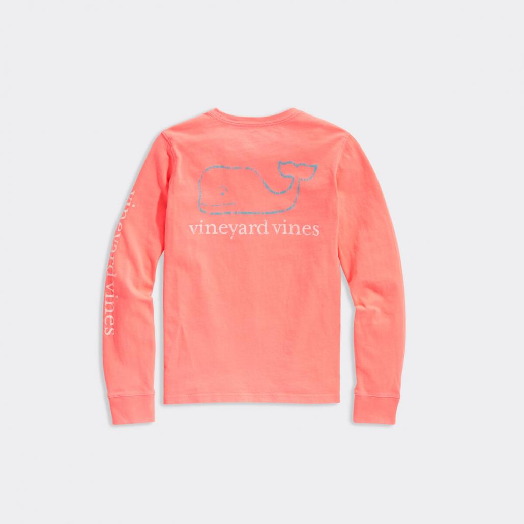Vineyard Vines Girls Girls Tri-Tone Vintage Whale Long-Sleeve Pocket Tee