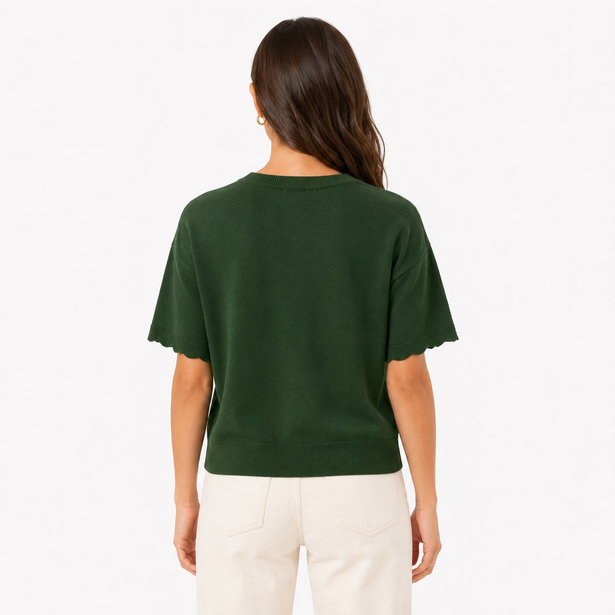 Cable & Gauge Short-sleeved V-neck knit sweater in green