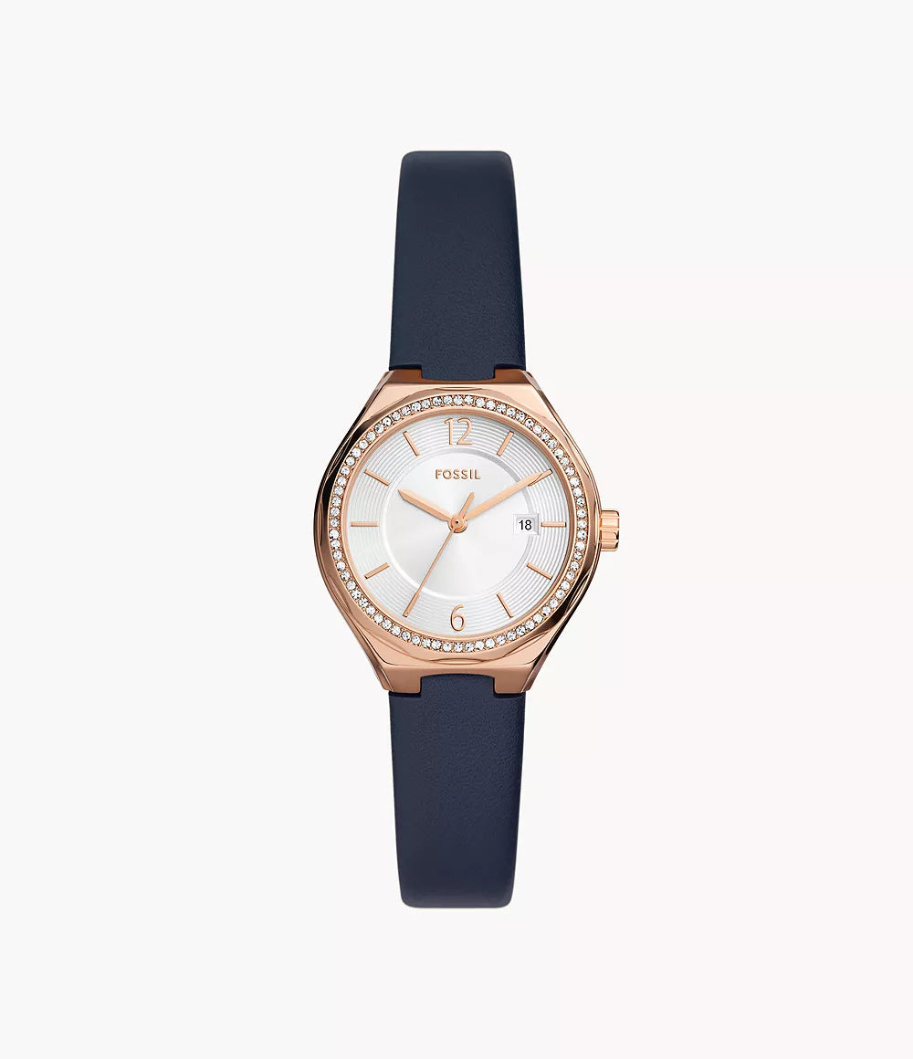 Fossil Eevie Three-Hand Date Navy Leather Watch