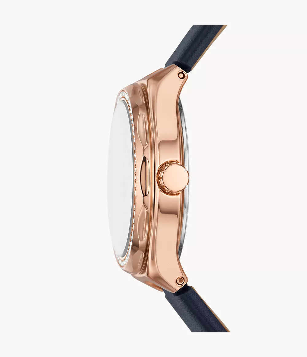 Fossil Eevie Three-Hand Date Navy Leather Watch