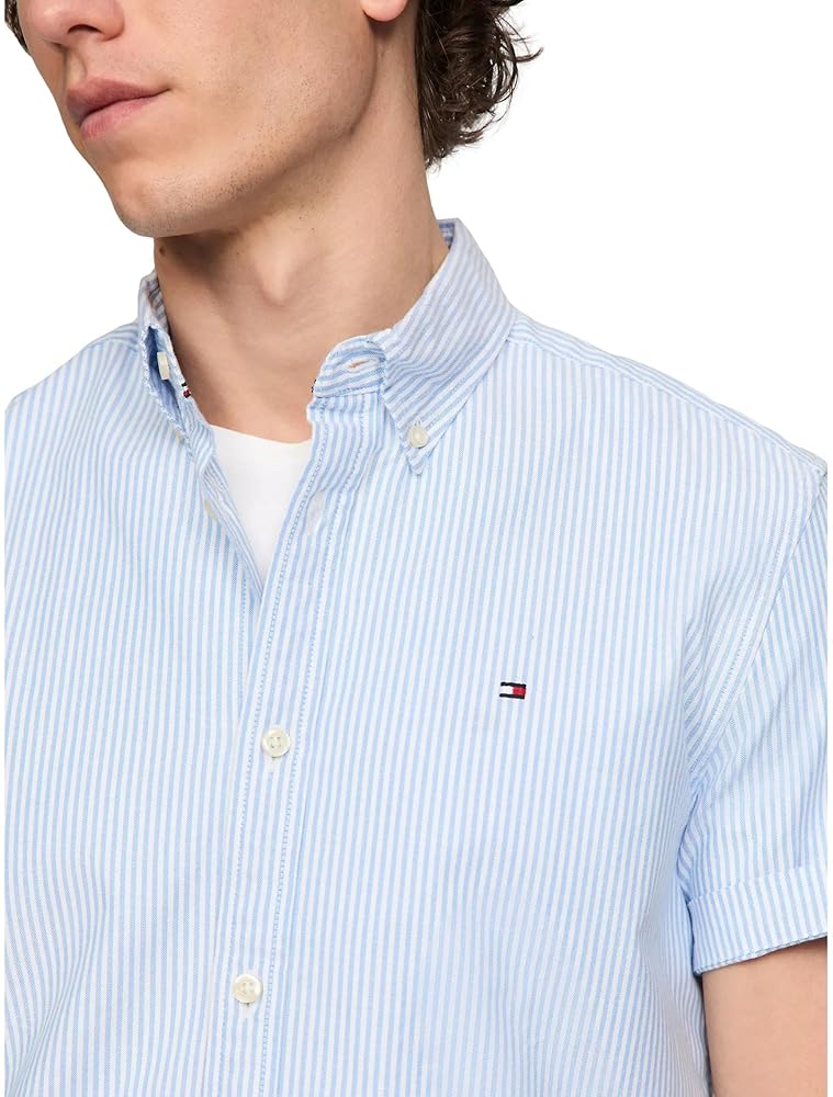 Tommy Hilfiger Camisa Oxford elástica de manga corta y ajuste regular para hombre