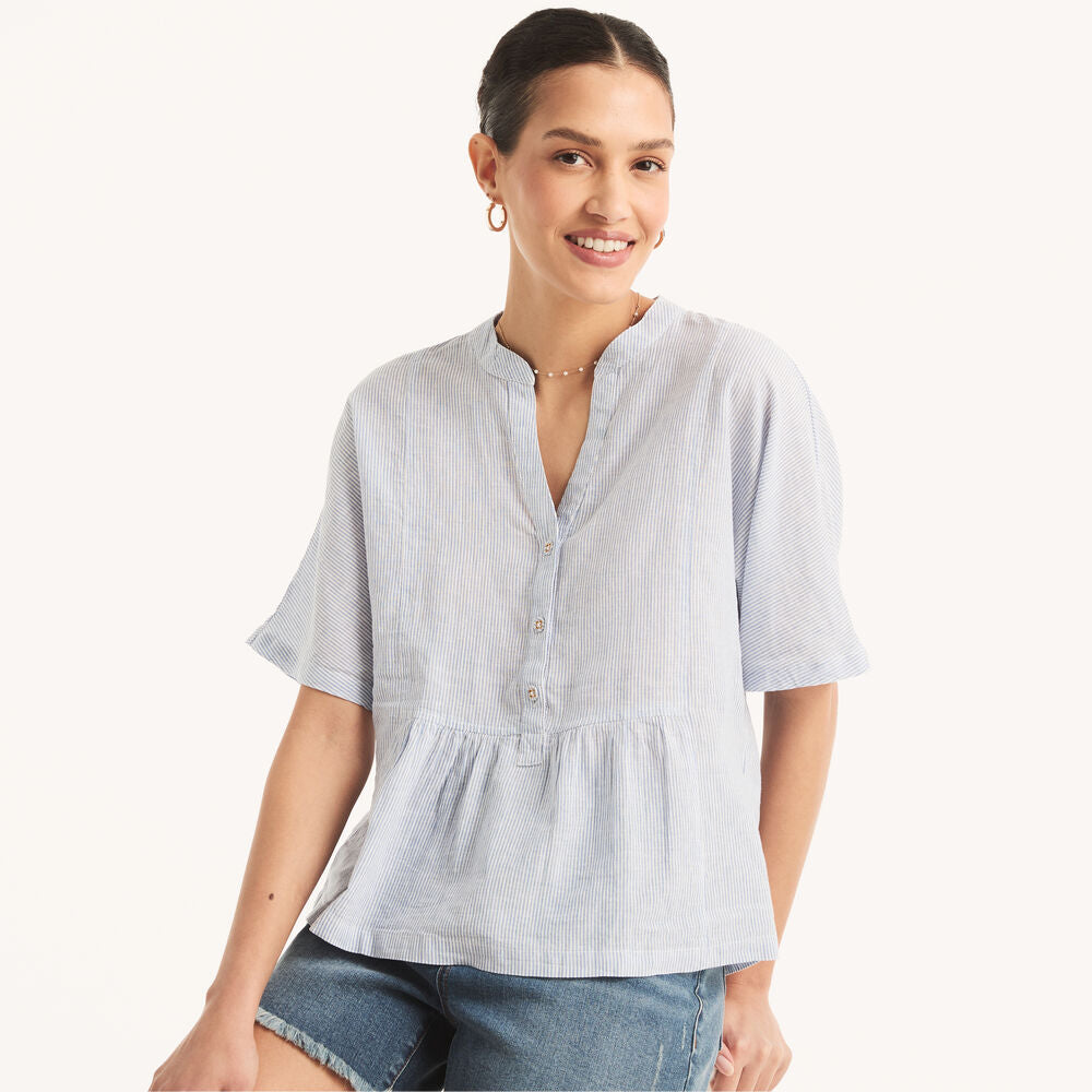 Nautica Striped Popover Linen Shirt