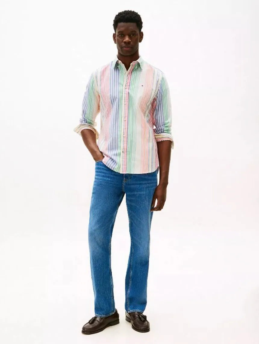 Tommy Hilfiger-Camisa de rayas Tommy Regular Fit para hombre, azul y multicolor