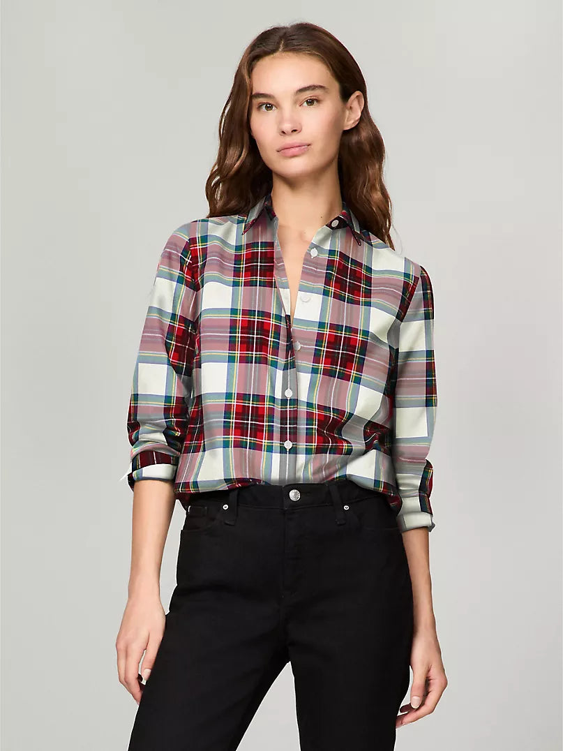 Tommy Hilfiger Women's Roll-Tab Tinsel Tartan Shirt