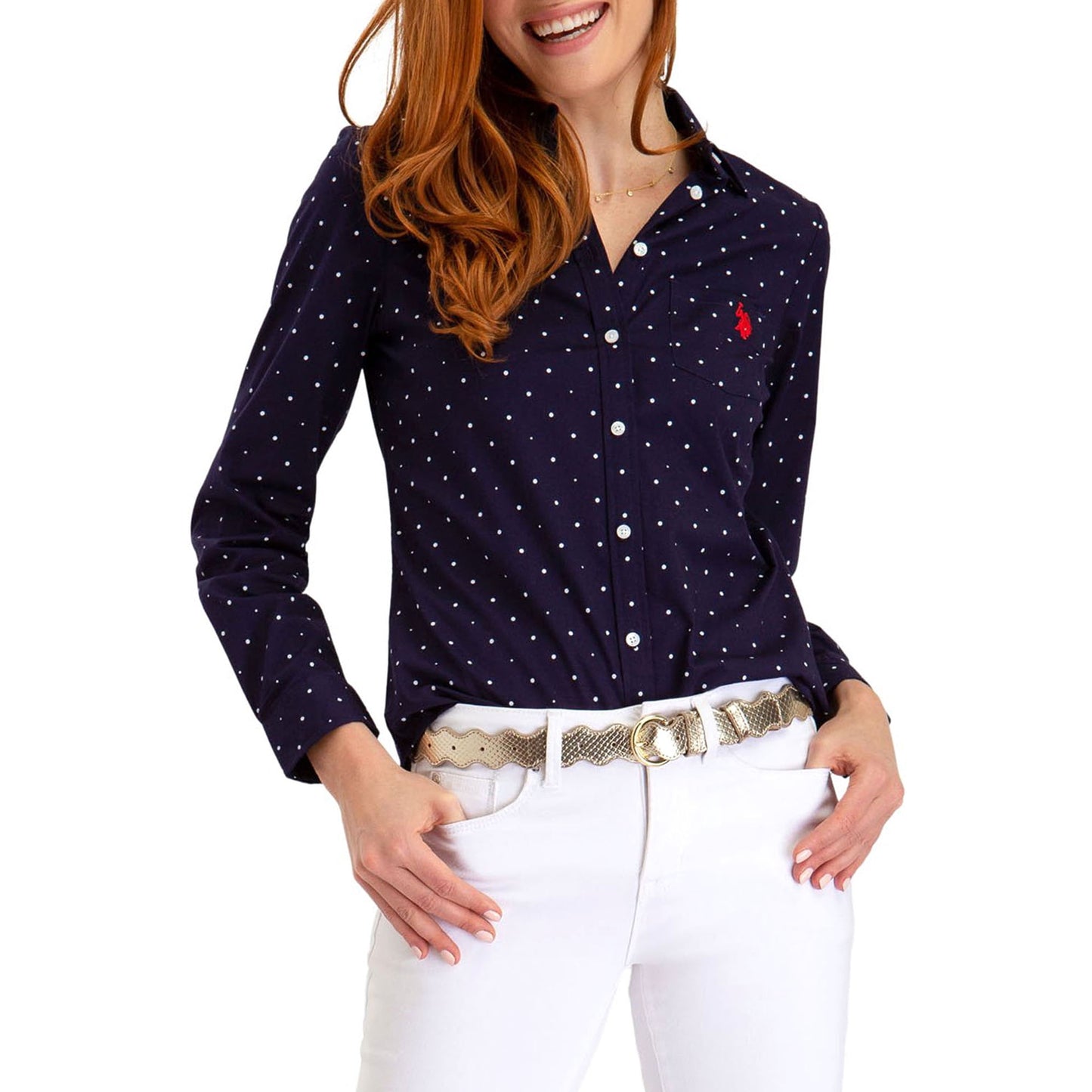 US Polo Assn. Women's Polka Dot Stretch Poplin
