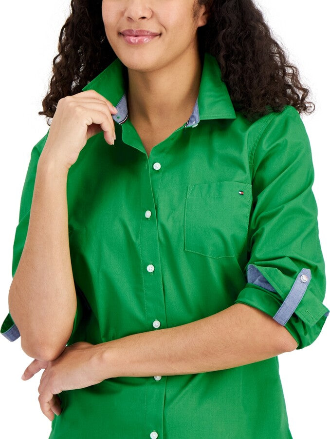 Tommy Hilfiger Women's Cotton Roll-Tab Button-Up Shirt