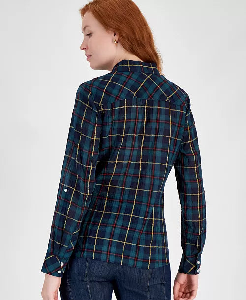 Tommy Hilfiger Women's Plaid Roll-Tab-Sleeve Button-Down Shirt