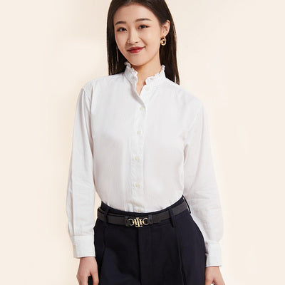 Tommy Hilfiger Regular Fit Cotton Poplin Ruffle Shirt