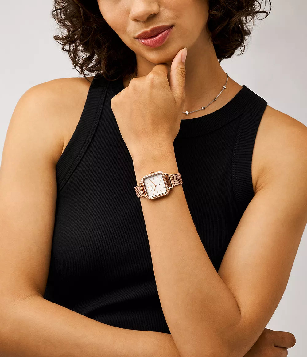 Fossil Colleen Three-Hand Rose Gold-Tone Stainless Steel Mesh Watch