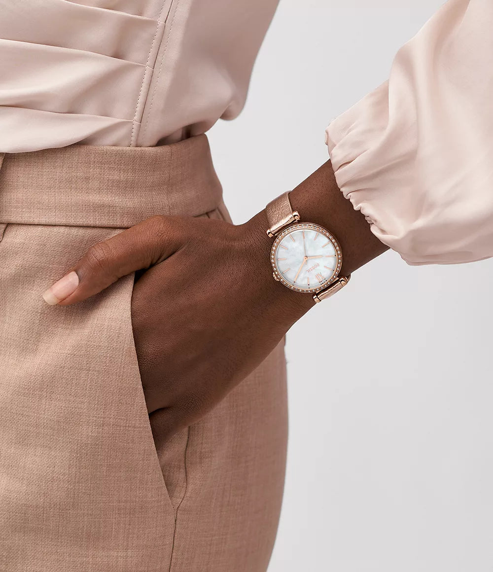 Fossil Tillie Three-Hand Rose Gold Leather Watch