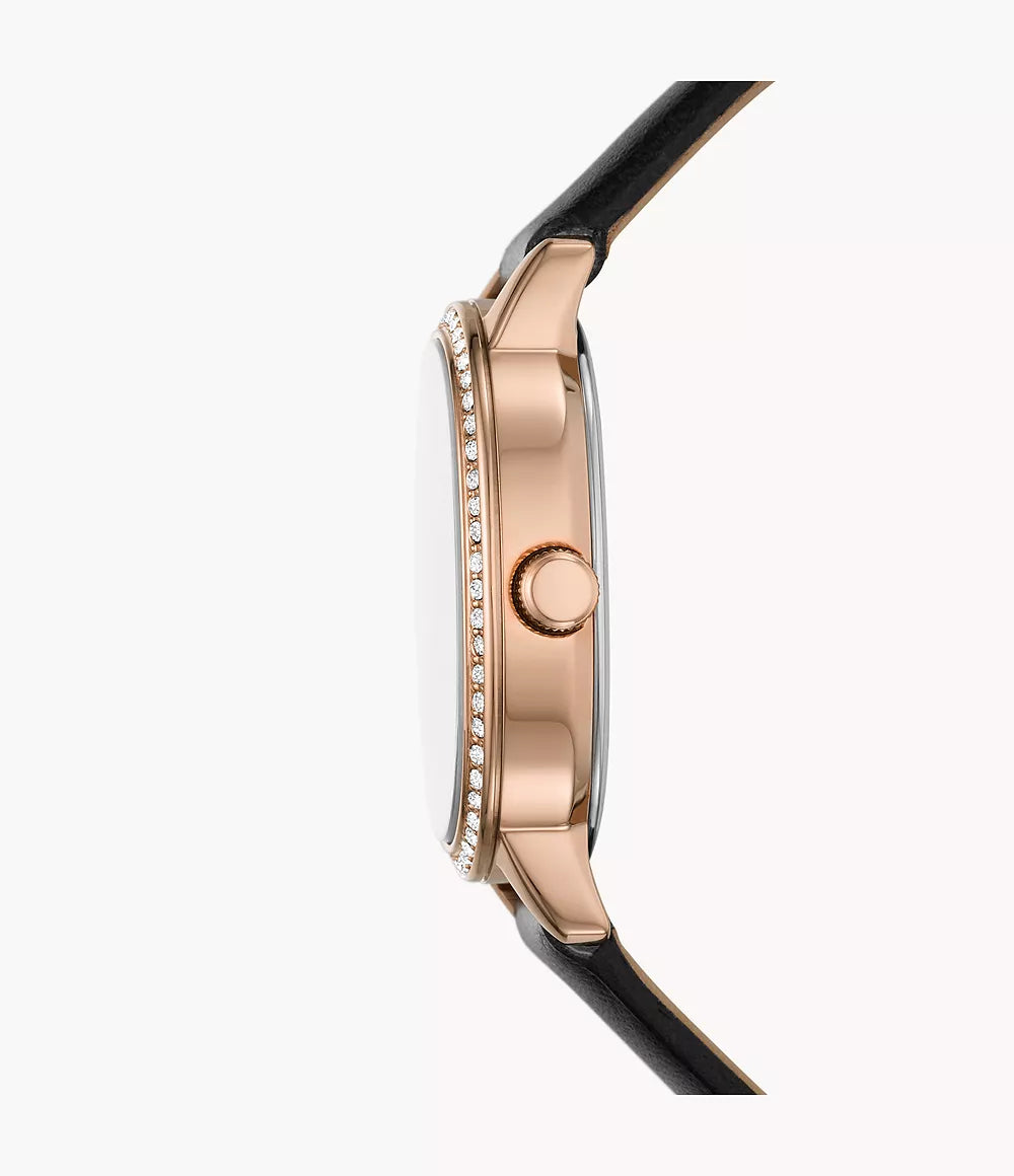 Fossil Penny Three-Hand Black Leather Watch