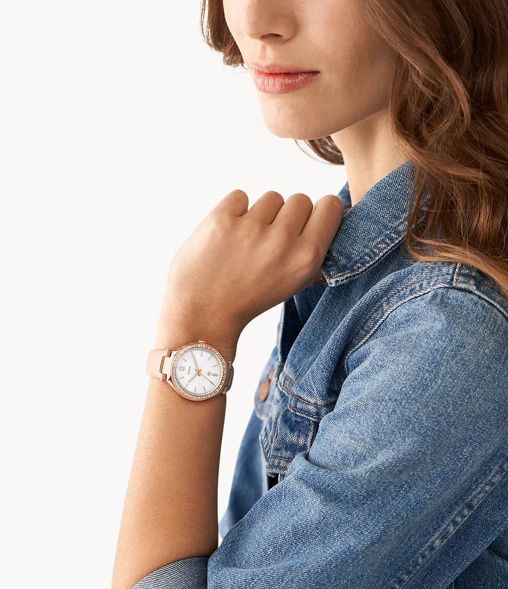 Fossil Ashtyn Three-Hand Date Pink Leather Watch